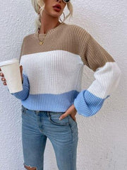 Color Block Round Neck Sweater - Trendsi