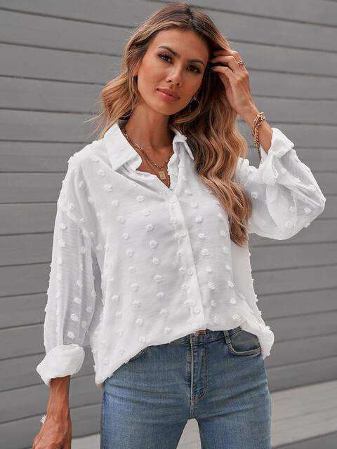 Swiss Dot Drop Shoulder Shirt - Trendsi - Flyclothing LLC