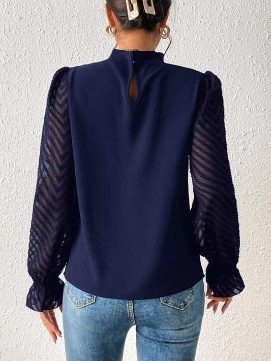 Mock Neck Flounce Sleeve Blouse - Trendsi - Flyclothing LLC