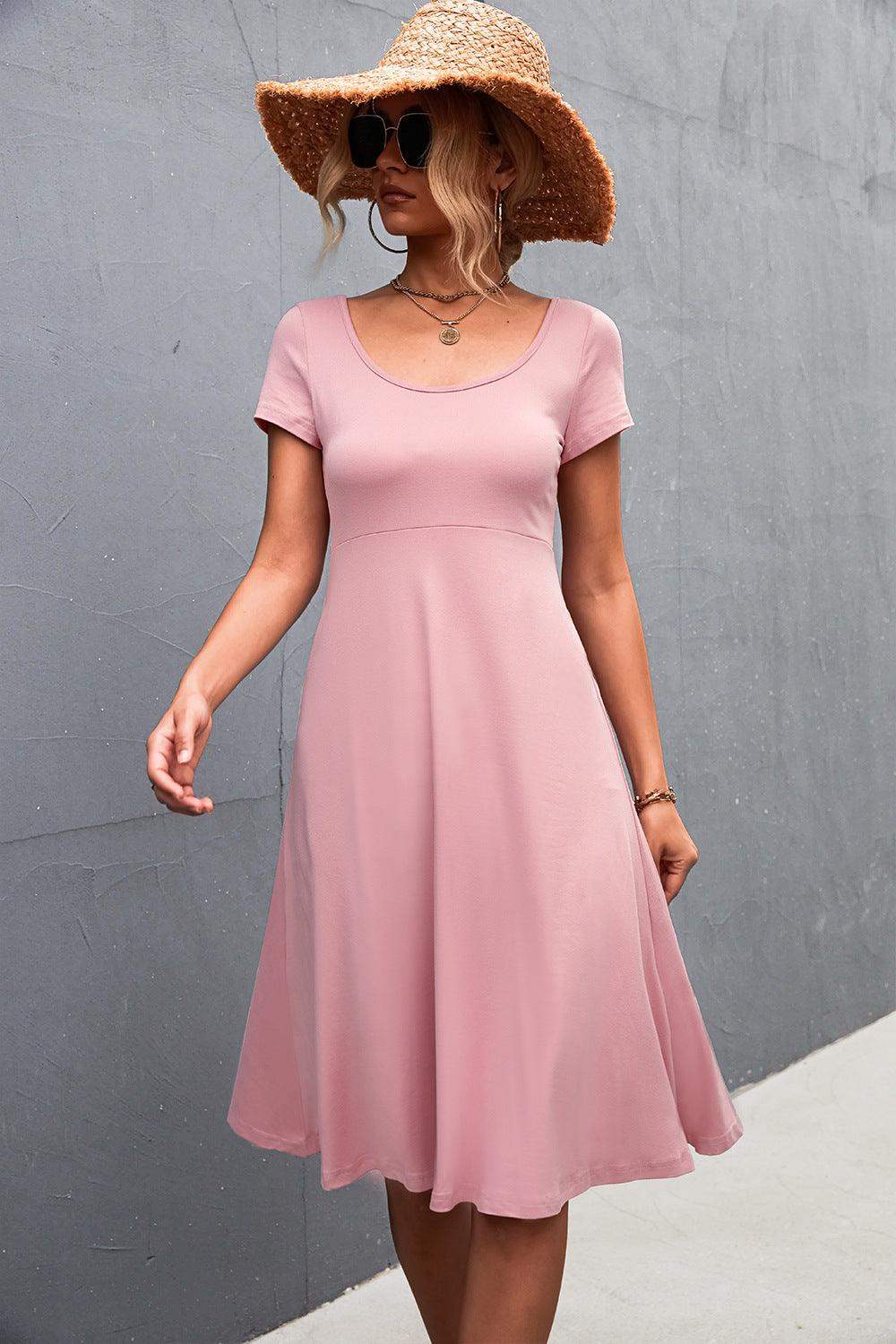 Scoop Neck Short Sleeve Dress - Trendsi - Flyclothing LLC