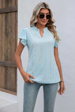Eyelet Notched Neck Flutter Sleeve Top - Trendsi - Flyclothing LLC