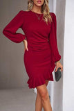 Ruched Ruffled Balloon Sleeve Mini Dress - Trendsi - Flyclothing LLC