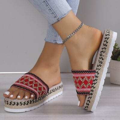 Geometric Weave Platform Sandals - Trendsi - Flyclothing LLC