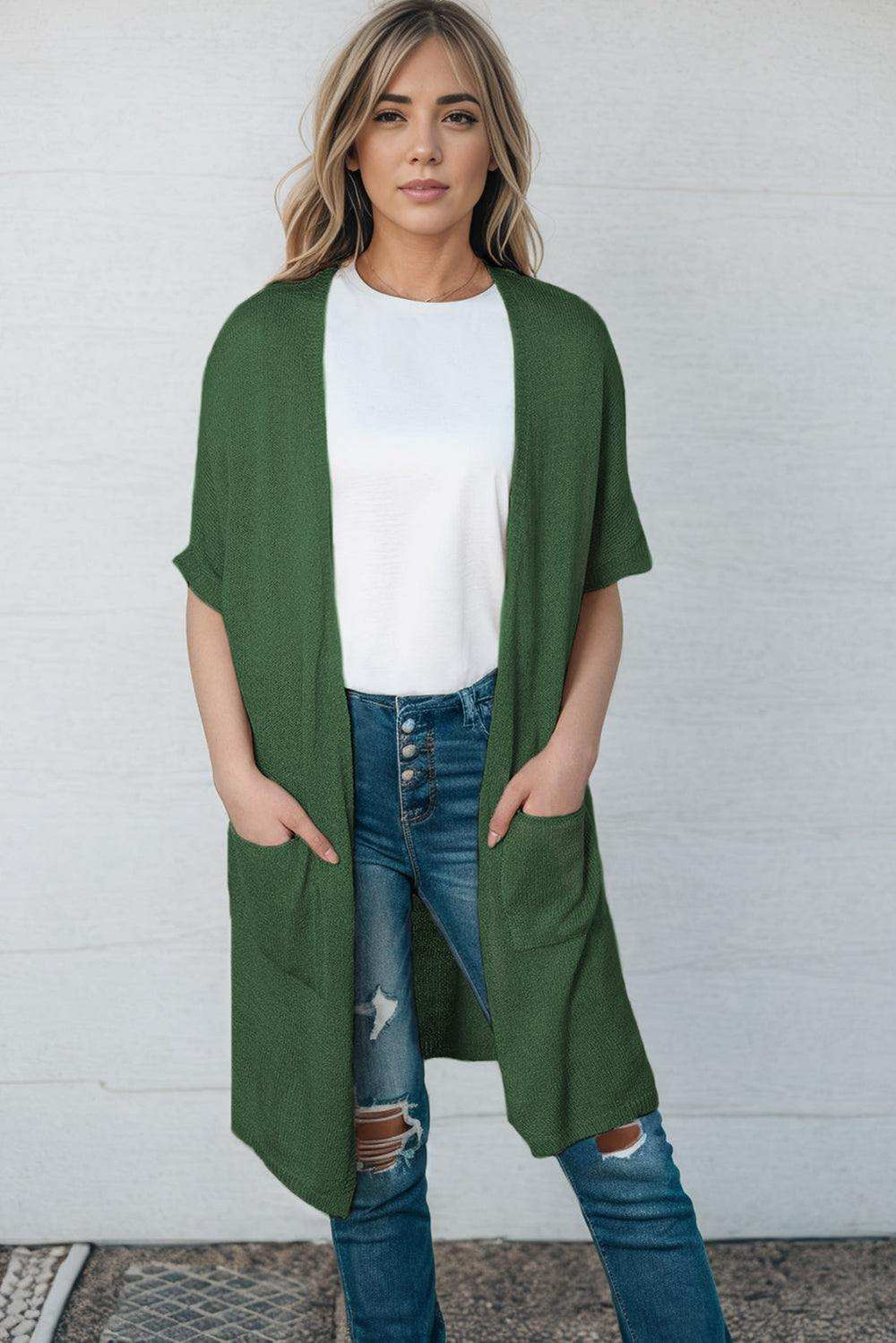 Open Front Sweater Cardigan with Pockets - Trendsi - Flyclothing LLC
