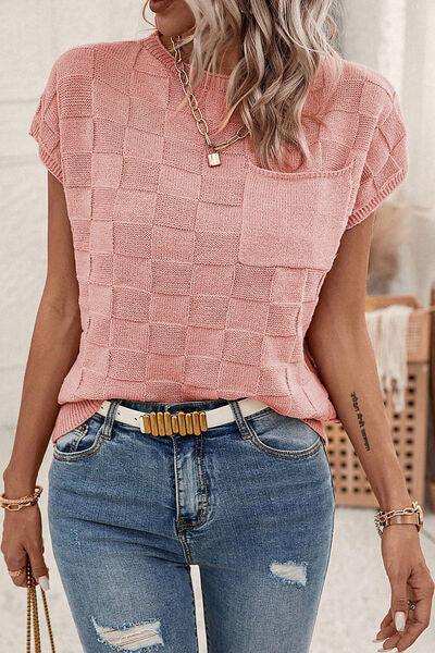 Plaid Pocketed Round Neck Sweater - Trendsi - Flyclothing LLC