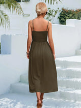 Decorative Button Spaghetti Strap Midi Dress - Trendsi - Flyclothing LLC