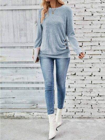 Round Neck Long Sleeve T-Shirt - Trendsi - Flyclothing LLC