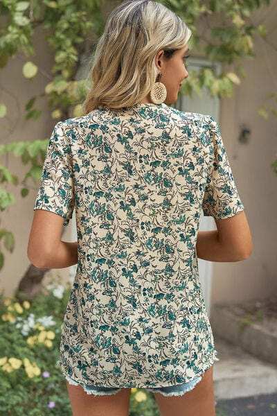 Floral V-Neck Short Sleeve T-Shirt - Trendsi - Flyclothing LLC