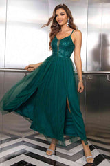 Spaghetti Strap Slit Mesh Dress - Trendsi - Flyclothing LLC