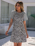 Leopard Round Neck Short Sleeve Mini Dress - Trendsi - Flyclothing LLC