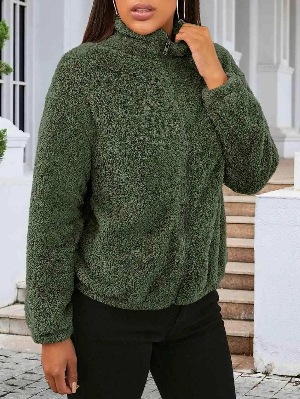 Zip Up Turtleneck Long Sleeve Jacket - Trendsi - Flyclothing LLC