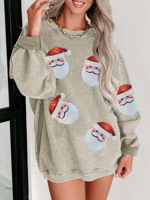 Sequin Santa Patch Ribbed Sweatshirt - Trendsi - Flyclothing LLC