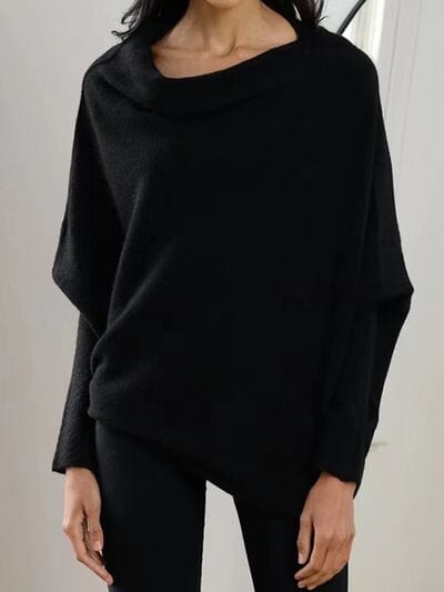 Full Size Boat Neck Batwing Sleeve Knit Top - Trendsi