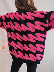 Ribbed Striped Dropped Shoulder Sweater - Trendsi