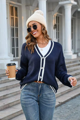 Buttoned V-Neck Long Sleeve Cardigan - Trendsi - Flyclothing LLC