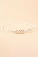 Flower Decor Skinny PU Belt - Trendsi - Flyclothing LLC