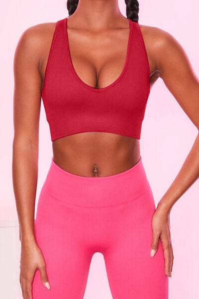 Scoop Neck Wide Strap Active Bra - Trendsi - Flyclothing LLC