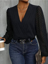 Ruched Surplice Long Sleeve Bodysuit - Trendsi - Flyclothing LLC