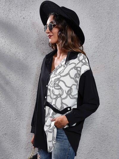 Contrast Button Up Long Sleeve Shirt - Trendsi