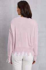 Lip Fringe Round Neck Sweater - Trendsi - Flyclothing LLC