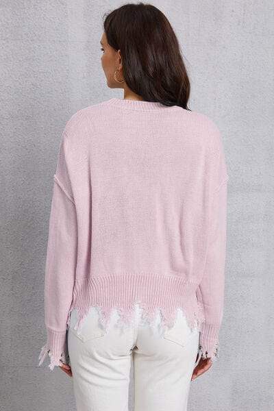 Lip Fringe Round Neck Sweater - Trendsi - Flyclothing LLC