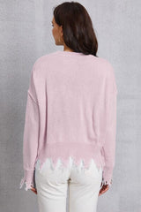 Lip Fringe Round Neck Sweater - Trendsi