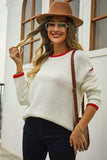 Round Neck Long Sleeve Waffle-Knit Sweater - Trendsi - Flyclothing LLC
