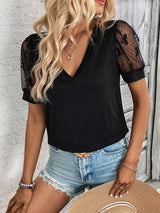 Bow Pattern V-Neck Short Sleeve T-Shirt - Trendsi - Flyclothing LLC