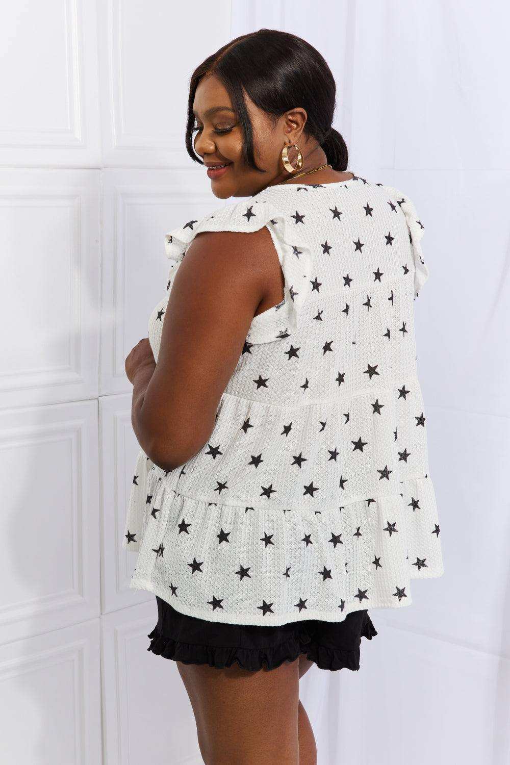 Heimish Shine Bright Full Size Butterfly Sleeve Star Print Top - Trendsi - Flyclothing LLC