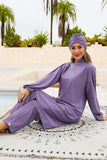 Cap, Drawstring Mock Neck Long Sleeve Top and Pants Swim Set - Trendsi - Flyclothing LLC