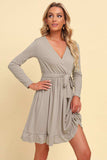 Long Sleeve Tie Waist Ruffle Hem Dress - Trendsi - Flyclothing LLC