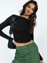 Backless Round Neck Long Sleeve Blouse - Trendsi - Flyclothing LLC