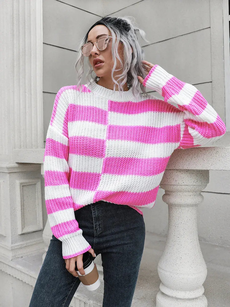 Two-Tone Dropped Shoulder Sweater - Trendsi - Flyclothing LLC
