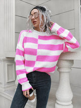 Two-Tone Dropped Shoulder Sweater - Trendsi - Flyclothing LLC