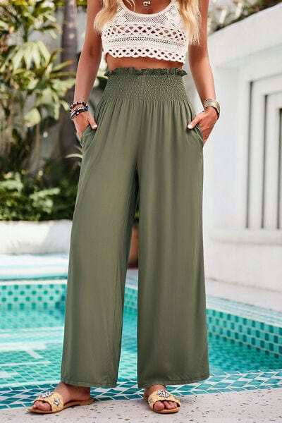 Smocked Wide Leg Pants with Pockets - Trendsi - Flyclothing LLC