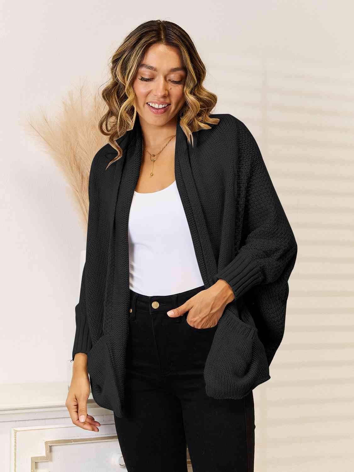 Open Front Cardigan with Pockets - Trendsi - Flyclothing LLC