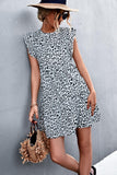 Leopard Round Neck Mini Dress - Trendsi