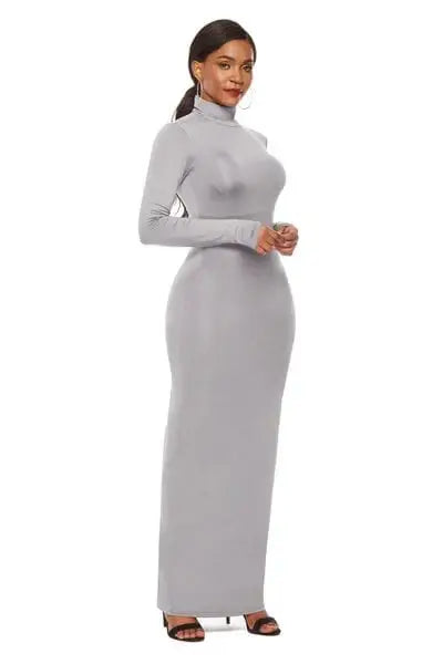 Mock Neck Long Sleeve Maxi Slim Dress - Trendsi - Flyclothing LLC