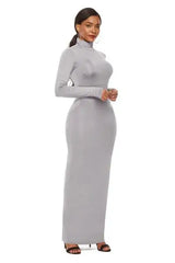 Mock Neck Long Sleeve Maxi Slim Dress - Trendsi - Flyclothing LLC