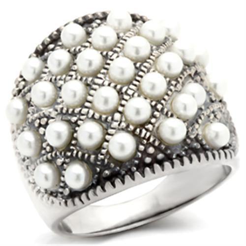 Alamode Antique Tone 925 Sterling Silver Ring with Synthetic Pearl in White - Alamode
