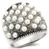 Alamode Antique Tone 925 Sterling Silver Ring with Synthetic Pearl in White - Alamode