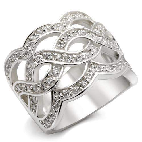 Alamode High-Polished 925 Sterling Silver Ring with AAA Grade CZ in White - Alamode - Flyclothing LLC