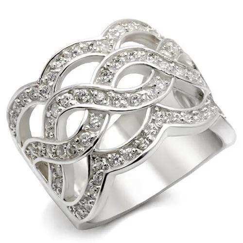 Alamode High-Polished 925 Sterling Silver Ring with AAA Grade CZ in White - Alamode - Flyclothing LLC