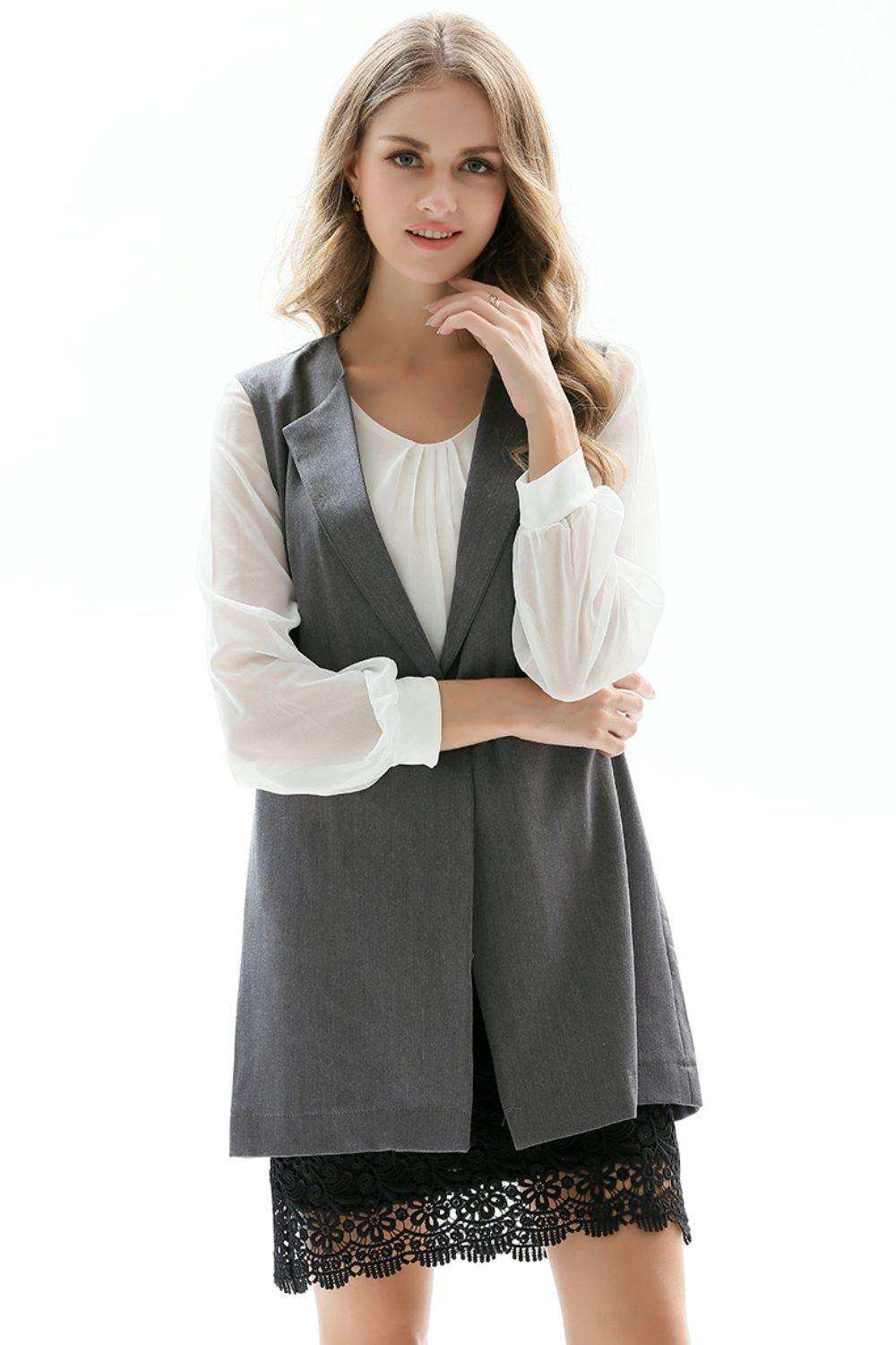 One-Button Sleeveless Longline Blazer - Trendsi - Flyclothing LLC