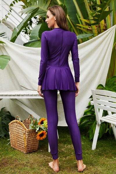 Mock Neck Long Sleeve One-Piece Swimwear - Trendsi - Flyclothing LLC