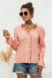 Frill Trim V-Neck Flounce Sleeve Shirt - Trendsi