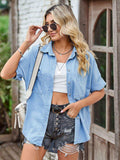 Collared Neck Denim Jacket with Pockets - Trendsi - Flyclothing LLC