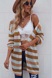Full Size Striped Long Sleeve Openwork Cardigan - Trendsi - Flyclothing LLC