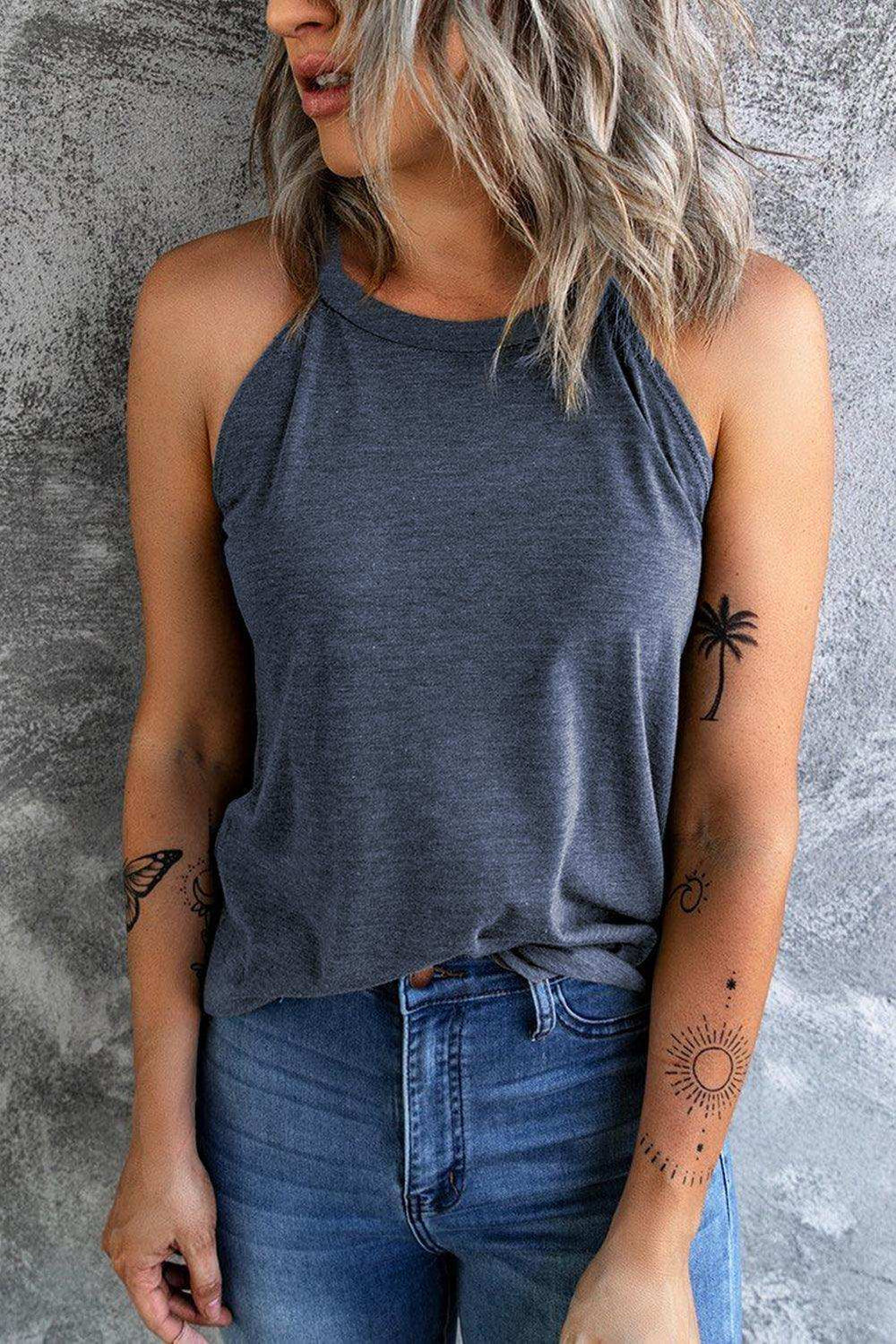 Curved Hem Grecian Tank Top - Trendsi - Flyclothing LLC