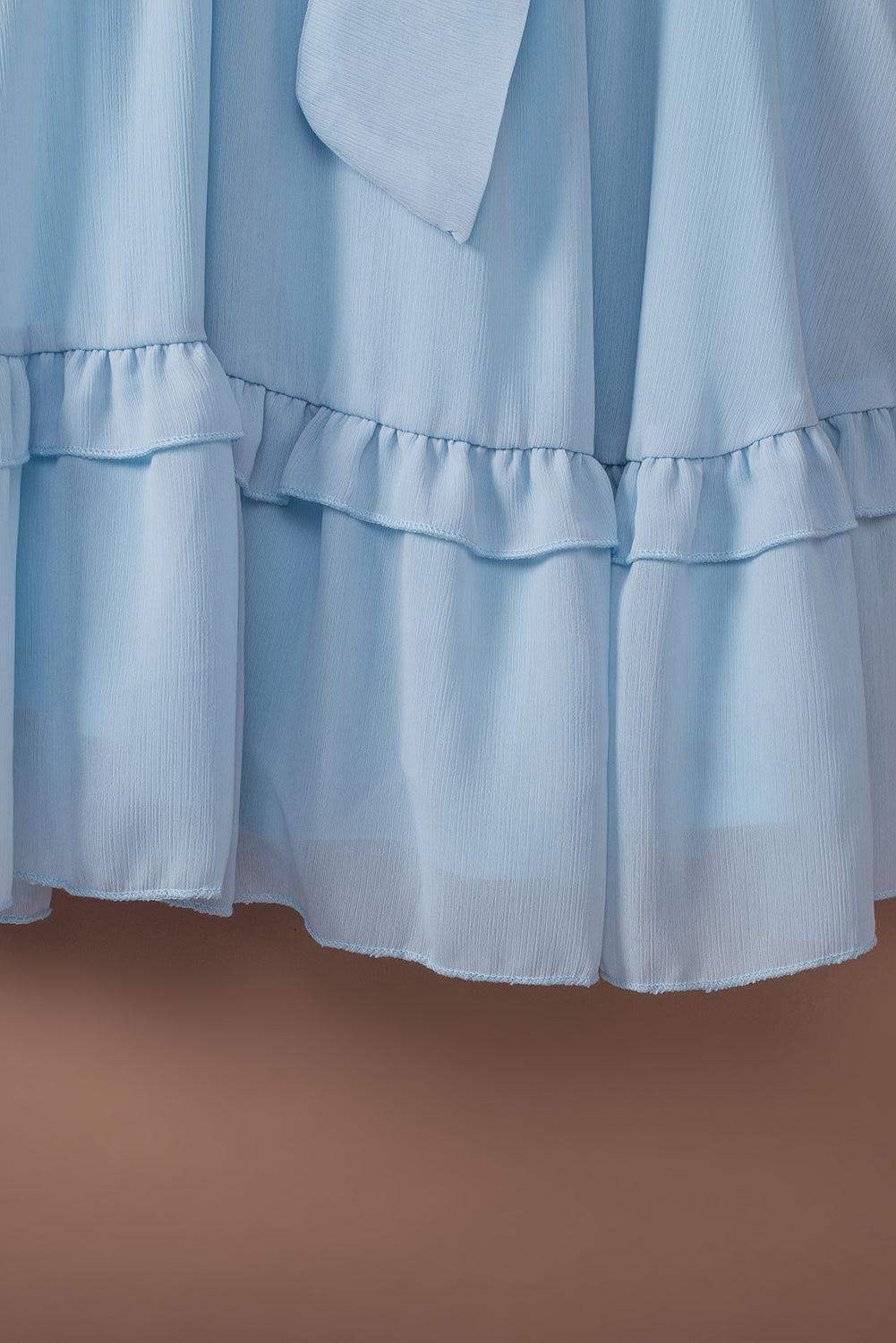Tied Plunge Smocked Waist Flounce Sleeve Dress - Trendsi - Flyclothing LLC